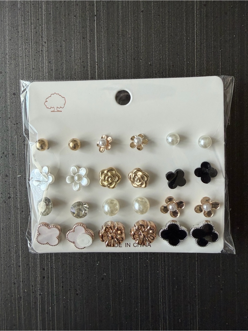 Assorted Women's Stud Earring Set - Gold, Pearl, Black, White